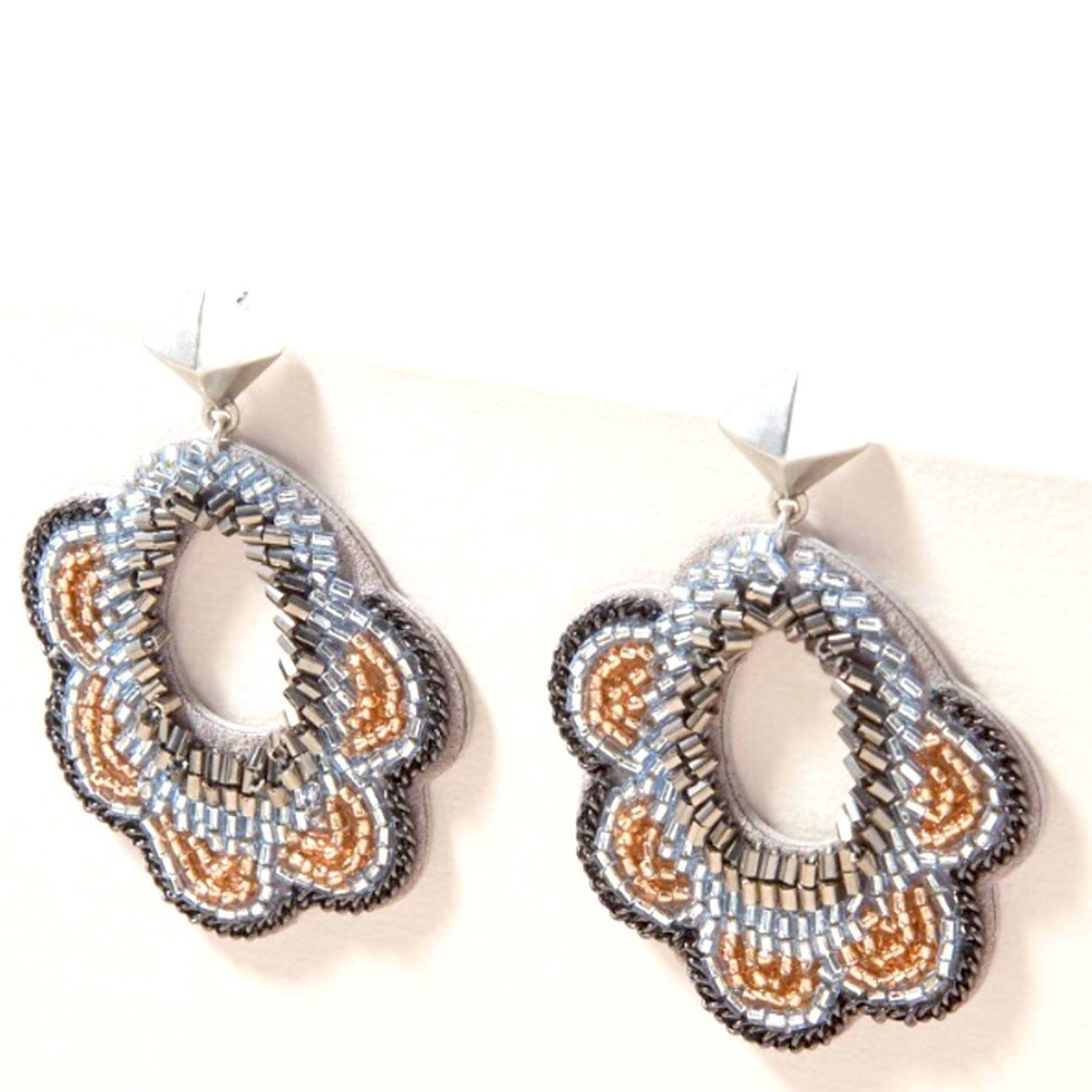 Stella & Dot | Black, Gray & Gold Hand Beaded Dove Statement Earrings - Picture 4 of 11